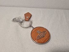 Vivienne Westwood Orange Thin Line Orb Keychain, Orange Leather / Silver Metal