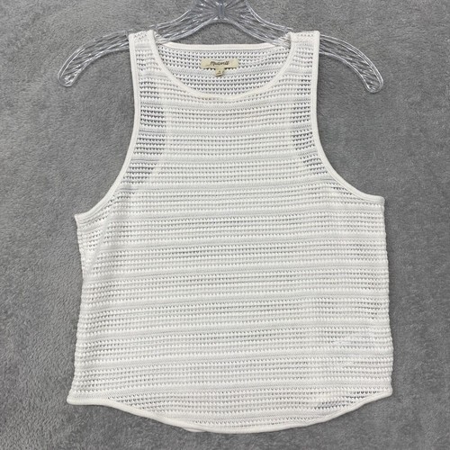 Madewell Shirt Womens Medium White Cut Away Tank Top Crochet Cotton NR243