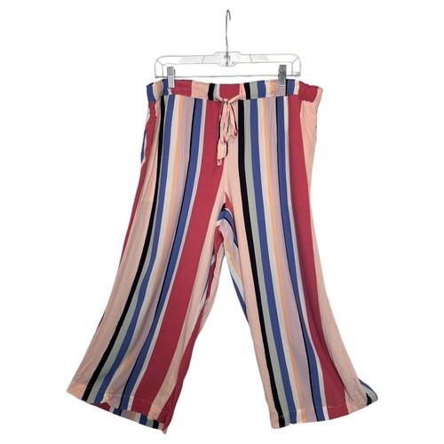 LOFT Womens Size L Pants Gaucho Wide Leg Stripe Colorful Casual Pull On Lounge - Picture 5 of 13