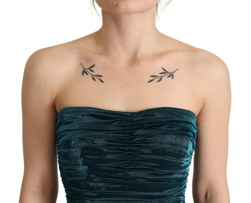 Dolce & Gabbana Turquoise Bustier Bodice Draped Midi Women's Dress. Authentic - Afbeelding 4 van 6