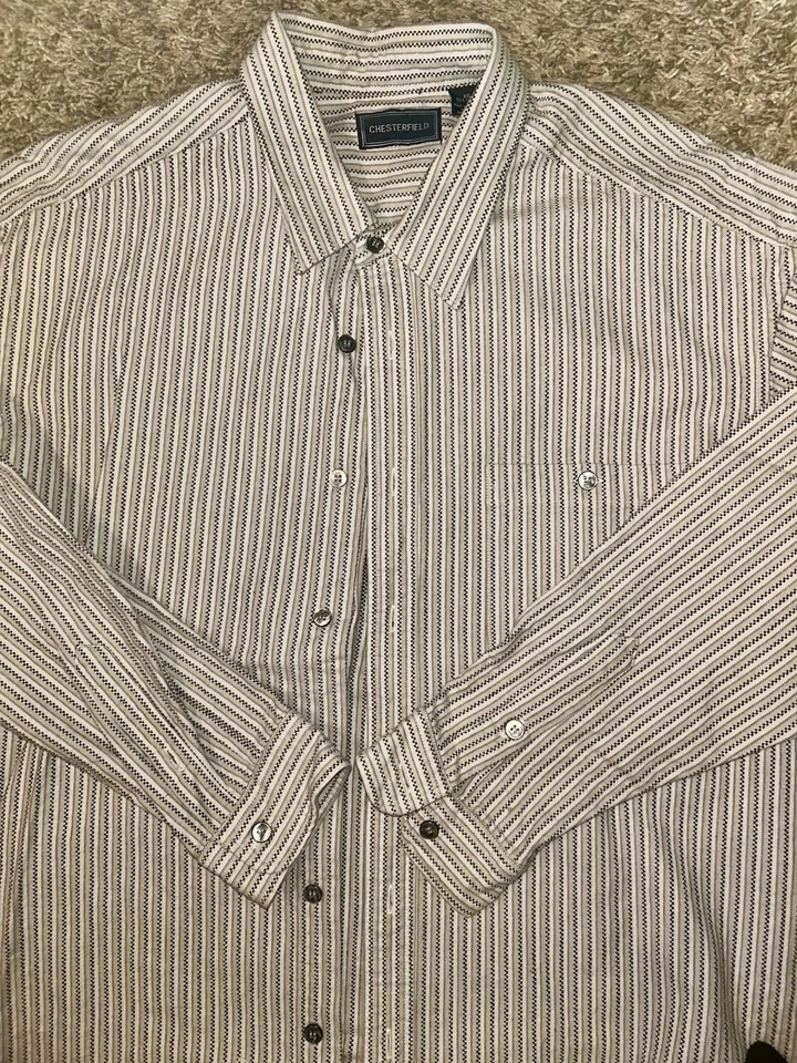 CHESTERFIELD 男式厚 47089 复古领纽扣衬衫条纹 XXL — 第 2/4 张图片