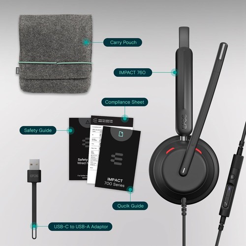 EPOS Impact 760 USB C+A Wired On-Ear Headset for Business Professionals | Black - Picture 5 of 15