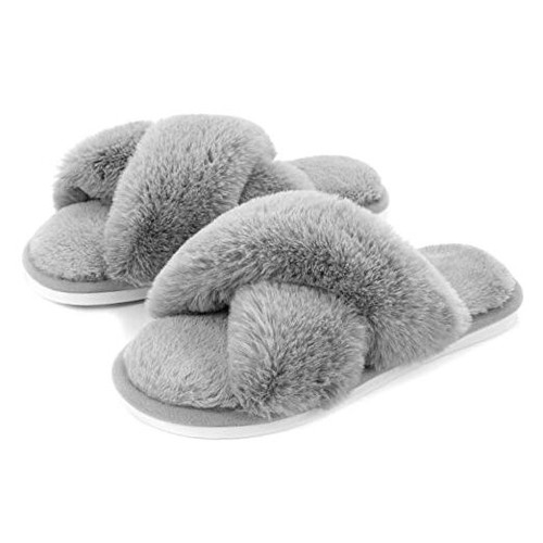 Women's Fuzzy Slippers House Slippers Cross Band Slippers Indoor Outdoor Soft