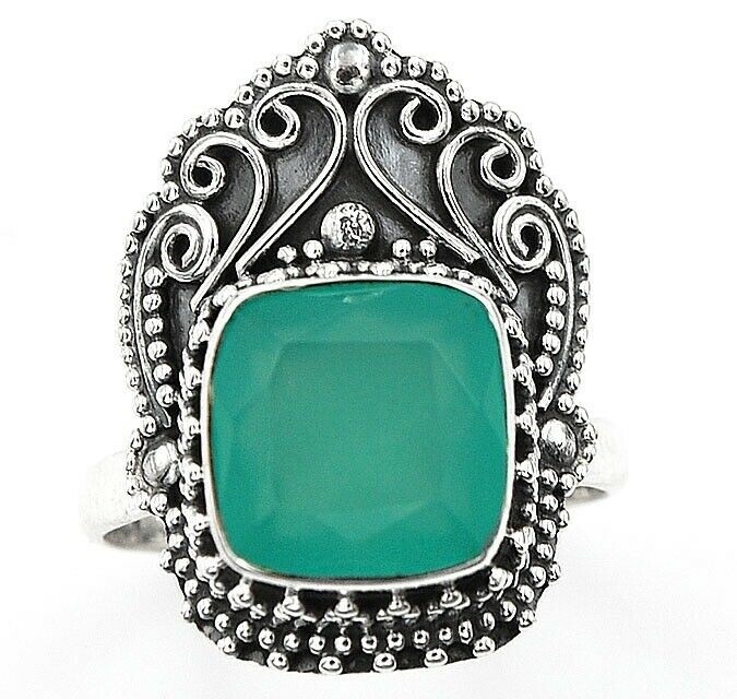 Natural Aquamarine Chalcedony 925 Solid Sterling Silver Ring Sz 7 @4-5
