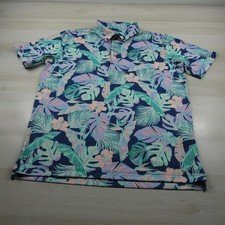 Chubbies Polo Shirt Mens Medium Blue Green Palms Floral Golf Wicking Stretch