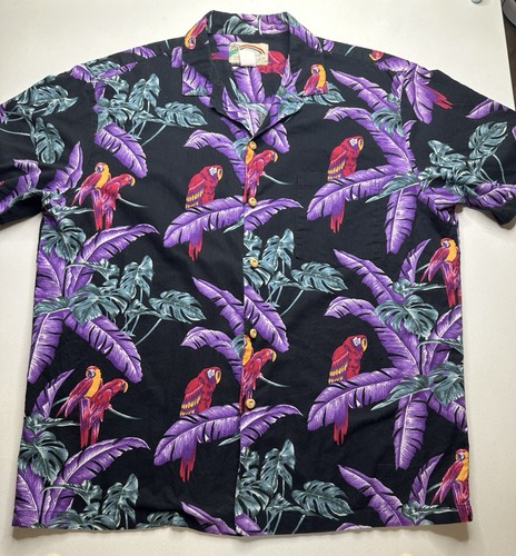 Vintage Paradise Found Herren L Button Up Hawaii Blumen Hemd Tom Selleck Magnum Pi