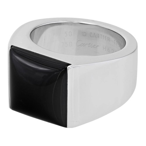 Cartier Tank Black Onyx Unisex Ring 18K White Gold Size 50 US 5.75 - Picture 3 of 7