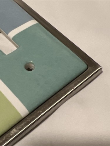 Double Switch Ceramic Wall Plate Chrome Trim Blue Green White 2005 LHMC - Picture 8 of 12