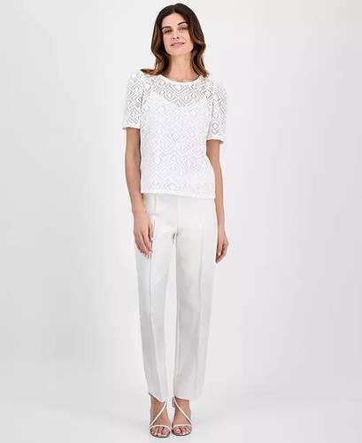 Anne Klein Spitzen Puffärmel Top - hellweiß, XL Regular - Neu mit Etikett - Bild 3 von 6
