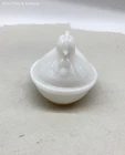 Vintage Milk Glass Hen on Nest Covered Candy Dish Basket Weave Pattern