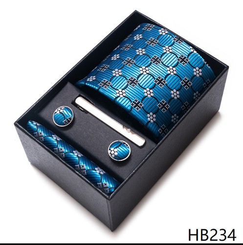 Qualität 4er Set Krawatte, Manschettenknöpfe, Taschentuch, Krawattenklammer Hochzeit Gentleman mit Geschenkbox  - Bild 36 von 62