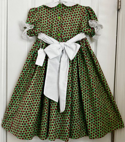 Handmade With Love By Nonna Sash Collared Lady Bugs Smocked Dress~Girl 5-6Y - Picture 7 of 7