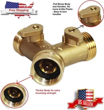 Heavy Duty Garden Water Hose All Brass Manifold 2 Way Swivel Y Splitter Shutoff