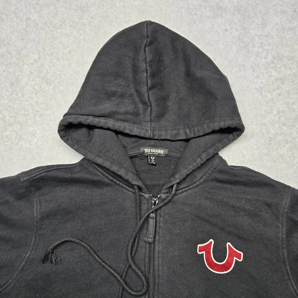 True Religion Hoodie Mens Large Black Full Zip Sweatshirt Buddha Logo Jacket - Image 3 of 4