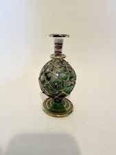 Vintage Hand Blown Glass Perfume Bottle Egyptian Gold Blue Collectible 5" tall