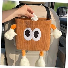 Hello Bro 2-in-1 Car Trash Can with Tissue Holder, Plush Design, Back Brown