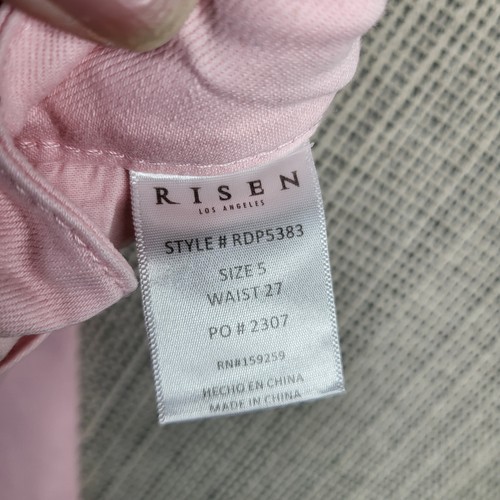 Risen Jeans Womens 5 27 Pink Wide Leg High Rise Raw Hem Distressed Denim Pants - 第 3/9 張圖片