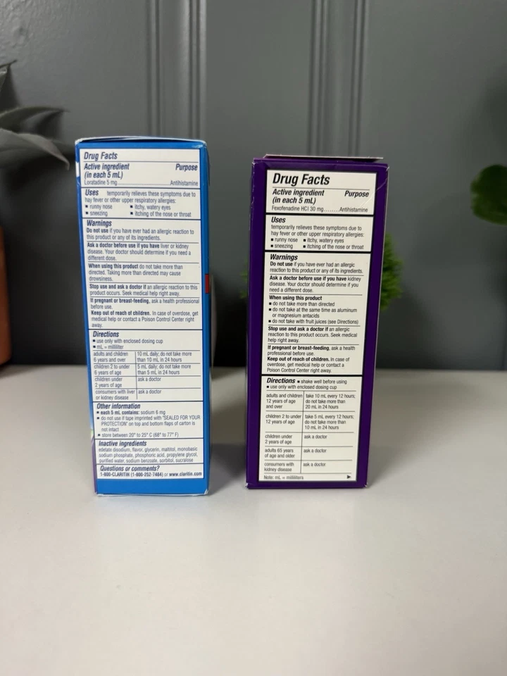 Solución oral antihistamínica Claritin & Allegra para alergias infantiles 2 cajas 4 OZ Foto 3 de 4