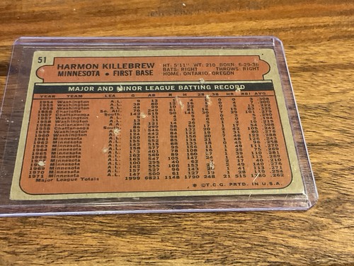 HARMON KILLEBREW 1972 Topps card #51 Minnesota Twins VG - Picture 3 of 3