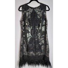 ELIE TAHARI Sequin Feather Dress Black Sleeveless Knee Length Women Size S