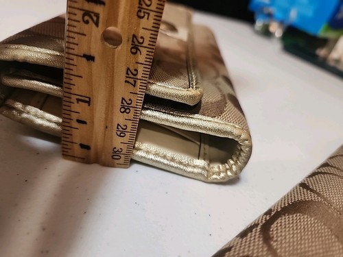 COACH Signature Stripe Wallet Khaki/Gold And Matching Checkbook - Picture 10 of 23
