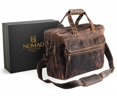 Brown Leather Messenger Bag for Men, Genuine Leather Briefcase Fits 15 Inch W...