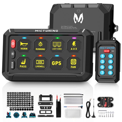 MICTUNING P1Y RGB 8 Gang Switch Panel, Wireless Remote Control Circuit Relay Box - Picture 1 of 9