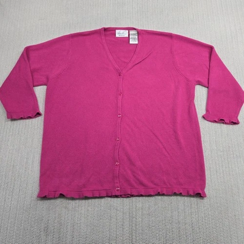 Kathie Lee Woman Sweater Womens 14W 16W Pink Button Cardigan Ruffle Trim Acrylic