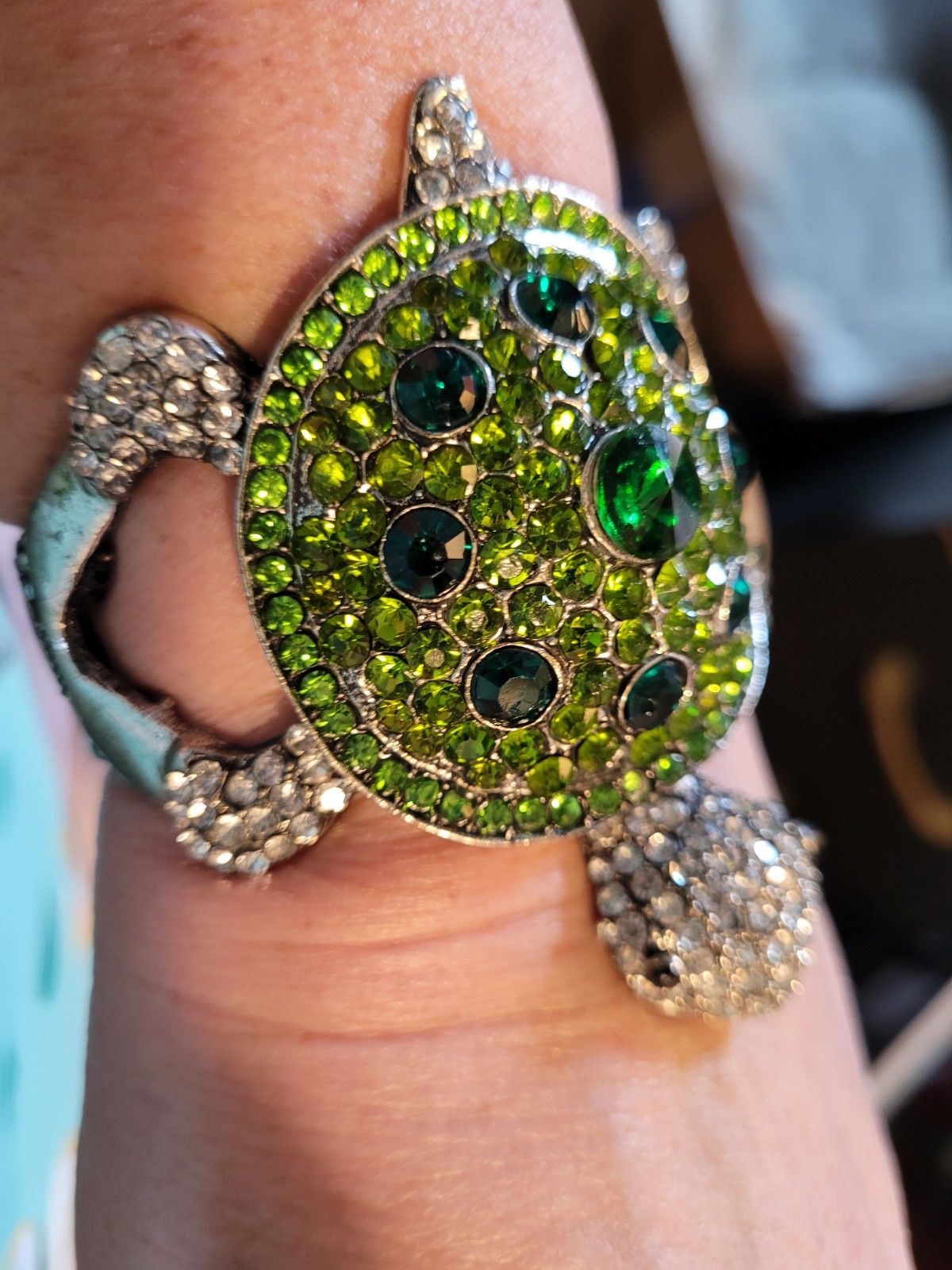 Rhinestone Statement  Sea Turtle Bracelet Clamper… - image 3