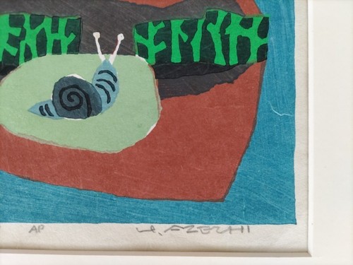 : Xilografia UMETARO AZECHI "Montagna lontana" firmata incorniciata AP 1977 - Foto 4 di 10