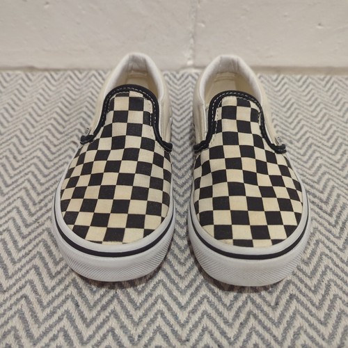 Vans Checkered KIDS Slip On Low Top Skate Sneaker - Size 12 Shoe Cream Black - Picture 7 of 13