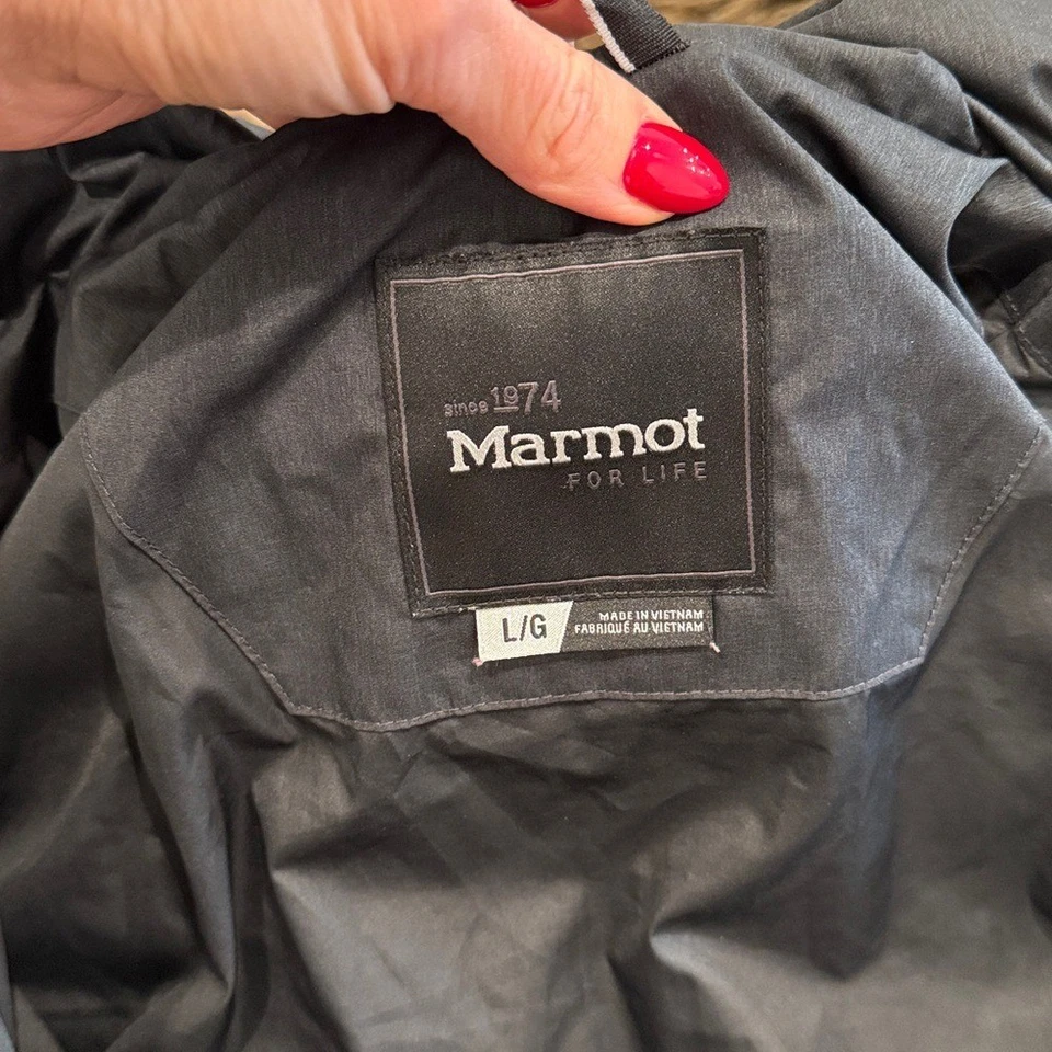 Abrigo de invierno MARMOT Charcoal Varma 700 relleno acolchado cremallera completa acogedor cálido talla L Foto 3 de 4