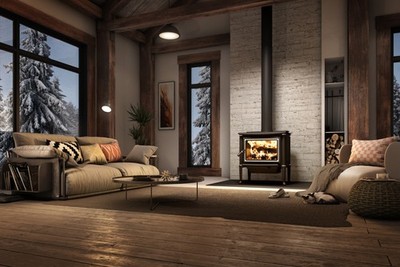 Enerzone Harmony 2.3 Large Wood Burning Stove 75,000 BTU Brushed Nickel Door