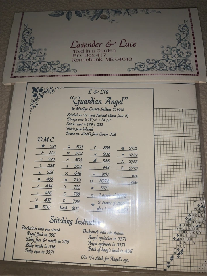 "Guardian Angel" L&L18 Lavender & Lace Cross Stitch chart Marilyn Leavitt-Imblum - Image 3 of 4