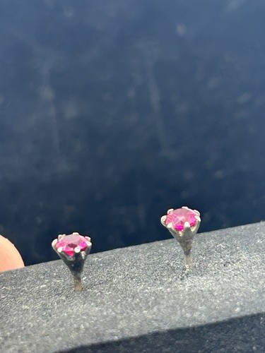 VTG Sterling Silver Stud Earrings Pink Gemstone Sapphire? Tourmaline? - Picture 6 of 8