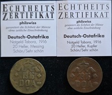 MDS DOA GERMAN EAST AFRICA EMERGENCY MONEY 2 x 20 HELLER 1916 TABORA, BRASS + COPPER