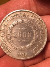 1853 Brazil Silver 2000 Reis Pedro II  High Grade Beautiful Coin