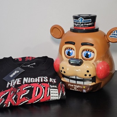 Five Nights at Freddy's Toy Freddy Fazbear Head Bundle w/ NWT Spencer's Shirt
