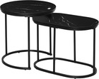 Nesting Coffee Table Set of 2 Black Faux Marble End Tables Round Oval