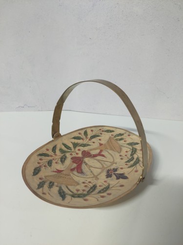 Brass Enameled Holiday Holly Berries Trumpets Bow Decorative Dish Handle Vtg 8" - Picture 3 of 10