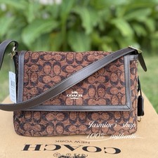 NWT Coach Etta Flap Shoulder Bag in Signature Chenille CCE58 truffle