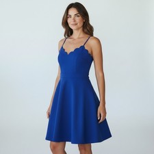 Royal Blue Scalloped Sweetheart Fit and Flare Skater Dress Size 9/10 (29") RUSH