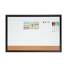 30 x 20 in. Magnetic Dry Erase Calendar Planner Combo Board Black Wood Style