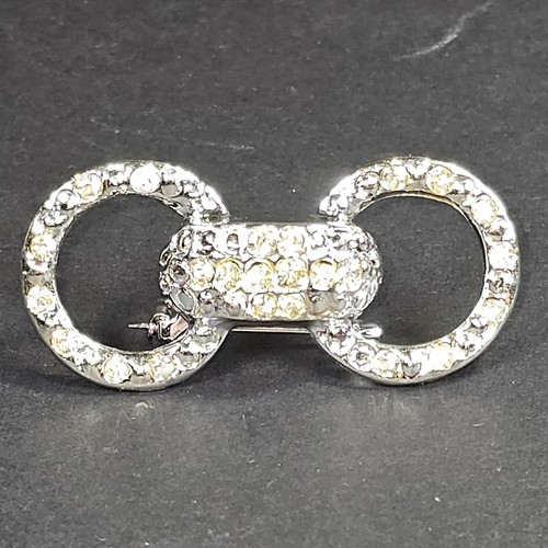 Triple Loop Rhinestone Brooch - Silver Tone Metal - Clear and Gold Rhinestones - Imagen 2 de 17