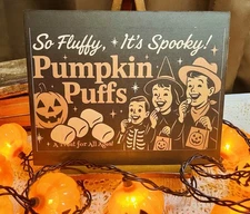 Halloween Treats, Pumpkin Puffs, Retro Handcrafted Plaque / Sign