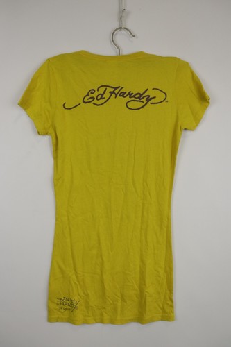 ED HARDY Yellow Graphic Print Short Sleeve Crew Neck Pullover Tunic Top Size S - Picture 7 of 14