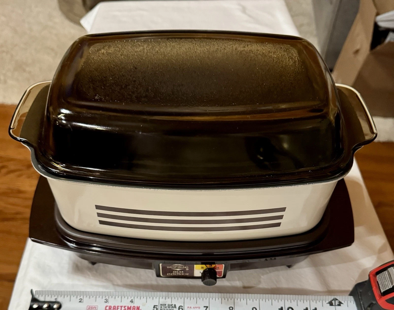 West Bend Slow Cooker Model 84114 Brown Stripe USA Made 4QT Circa 1985