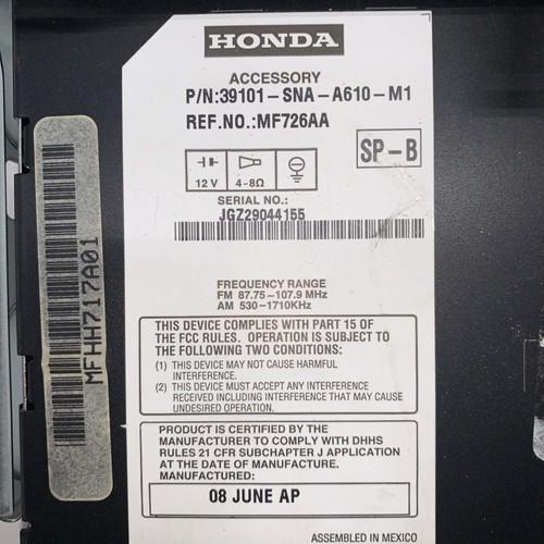 2006-2011 8th Gen Honda Civic Sedan Radio Reciever MP3 CD AM/FM Player OEM - Bild 2 von 2