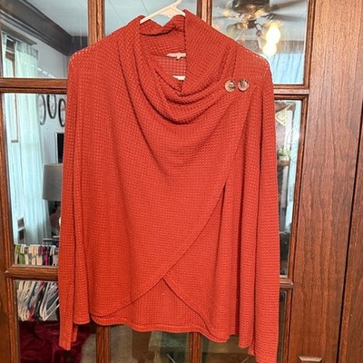 Maurices Burnt Orange Waffle Knit Cowl Neck Tulip Front Sweater Small