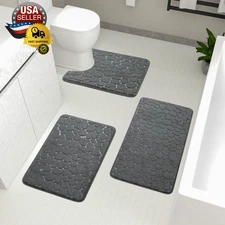 Bathroom Rugs Mat Set 3 Piece Dark Grey, Memory Foam Bath Mats Sets, Non Slip Wa